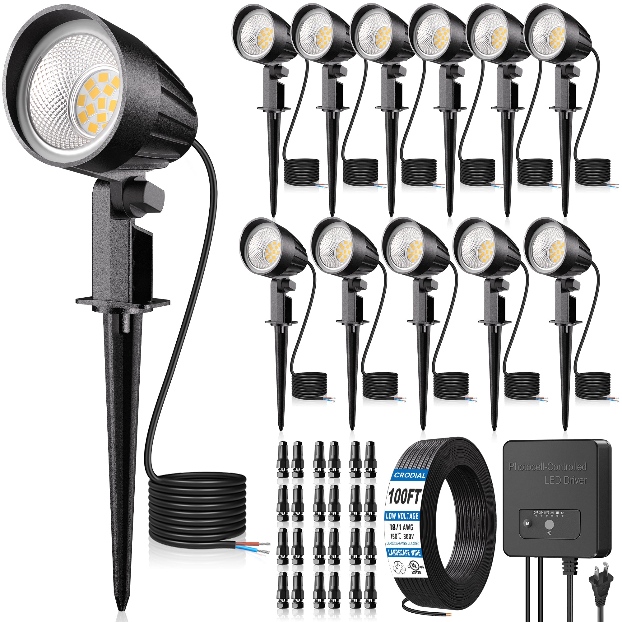 All-in-One Low Voltage Landscape Lighting Kit, 12W LED Landscape Spot Lights with 140W Transformer 65FT Wire, 2700K Waterproof Outdoor Landscape Lighting for Yard Garden Pathway Tree (8/12Pack)