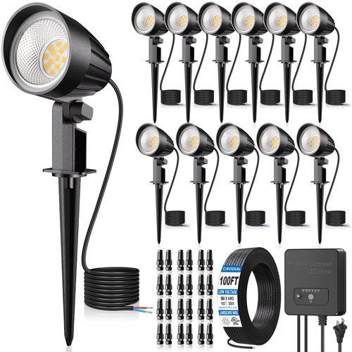 All-in-One Low Voltage Landscape Lighting Kit, 12W LED Landscape Spot Lights with 140W Transformer 65FT Wire, 2700K Waterproof Outdoor Landscape Lighting for Yard Garden Pathway Tree (8/12Pack)