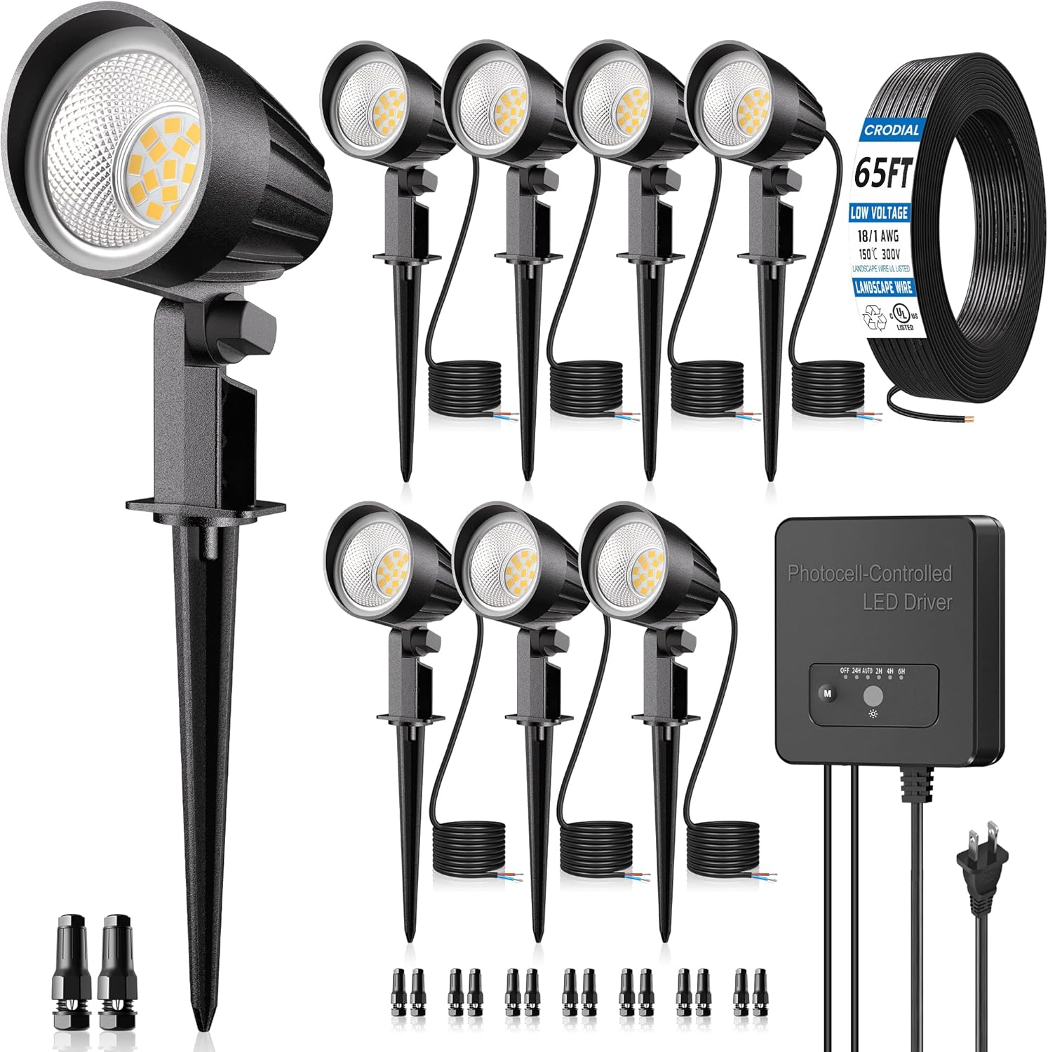 All-in-One Low Voltage Landscape Lighting Kit, 12W LED Landscape Spot Lights with 140W Transformer 65FT Wire, 2700K Waterproof Outdoor Landscape Lighting for Yard Garden Pathway Tree (8/12Pack)