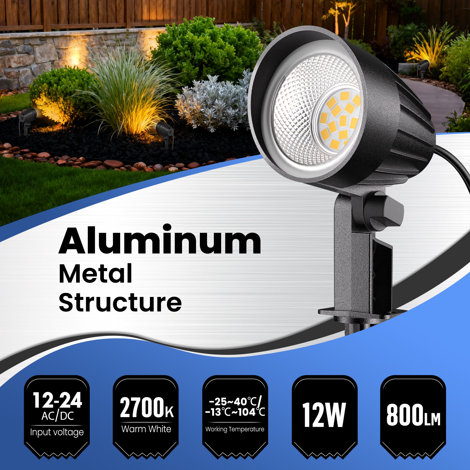All-in-One Low Voltage Landscape Lighting Kit, 12W LED Landscape Spot Lights with 140W Transformer 65FT Wire, 2700K Waterproof Outdoor Landscape Lighting for Yard Garden Pathway Tree (8/12Pack)