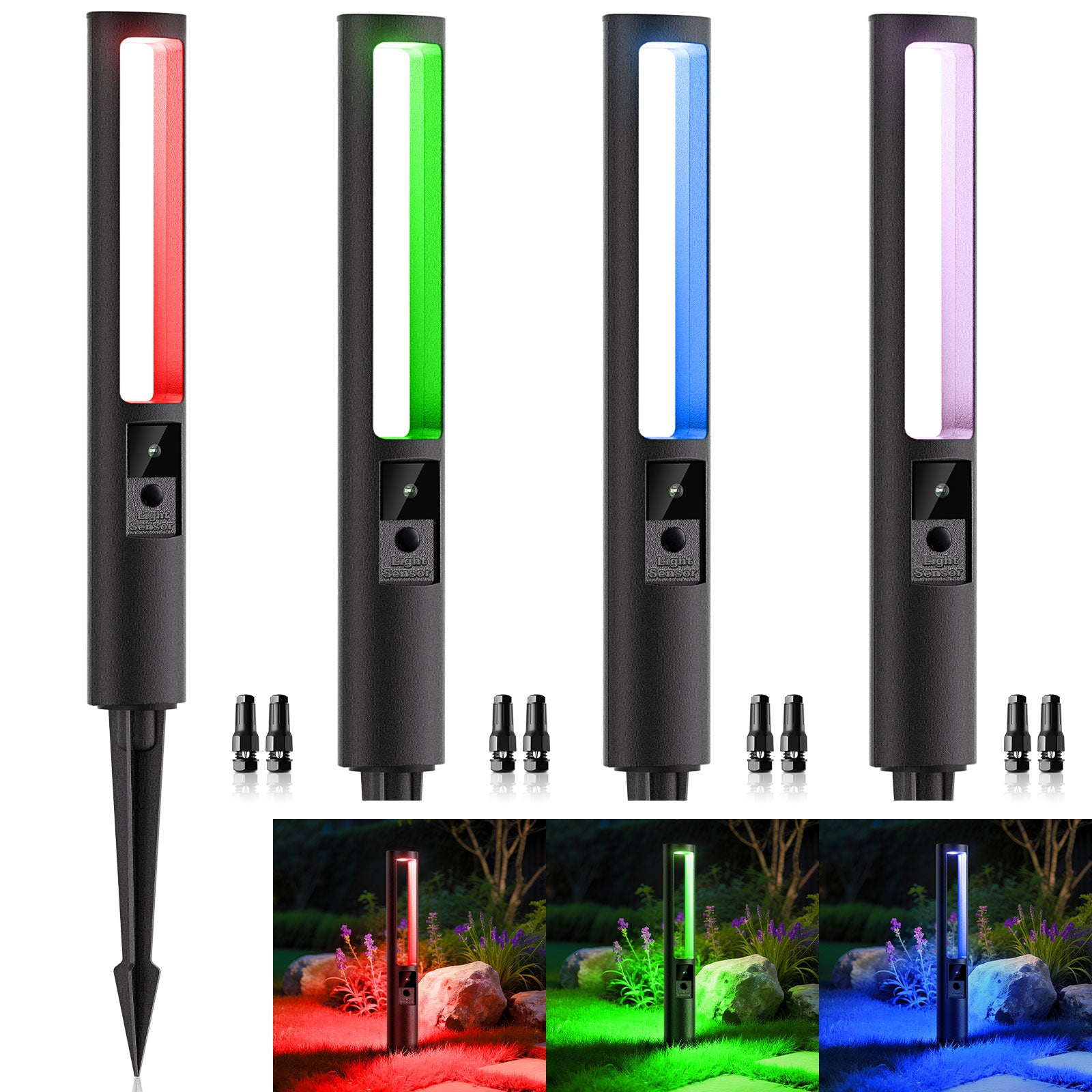 Low Voltage LED Landscape Lights Kit, 5W Auto Sensor Pathway Lights, Outdoor Driveway Garden Lighting with 100W Transformer and Connectors, Aluminum, 12-24V AC/DC, IP66, 2700K, 12 Pack